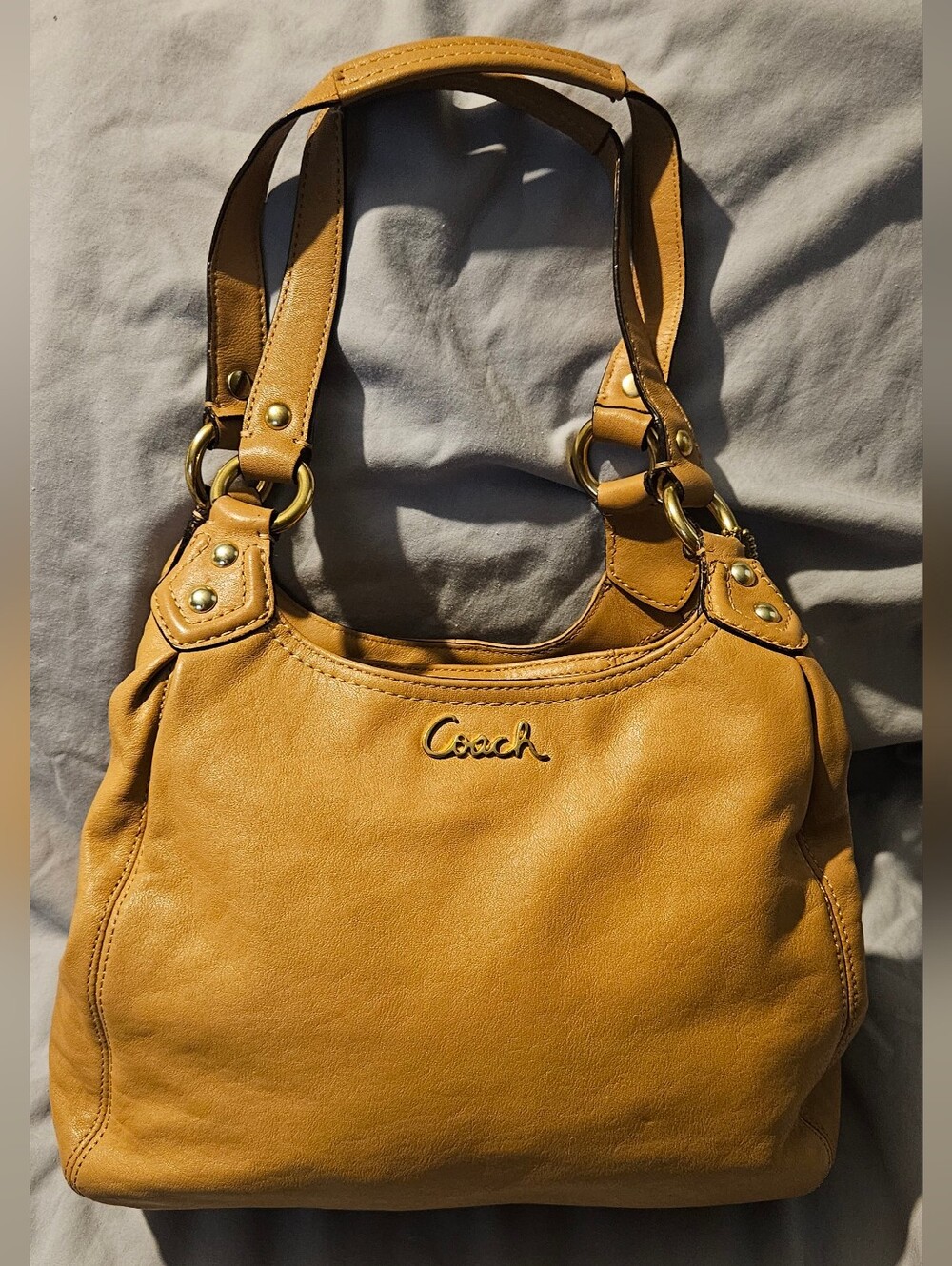 Coach F21926 Ashley Leather Hobo Handbag Shoulder Bag. Tan w/Purple lining. - Picture 16 of 16